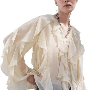 Ruffled Pink Blouse size L NEW 105